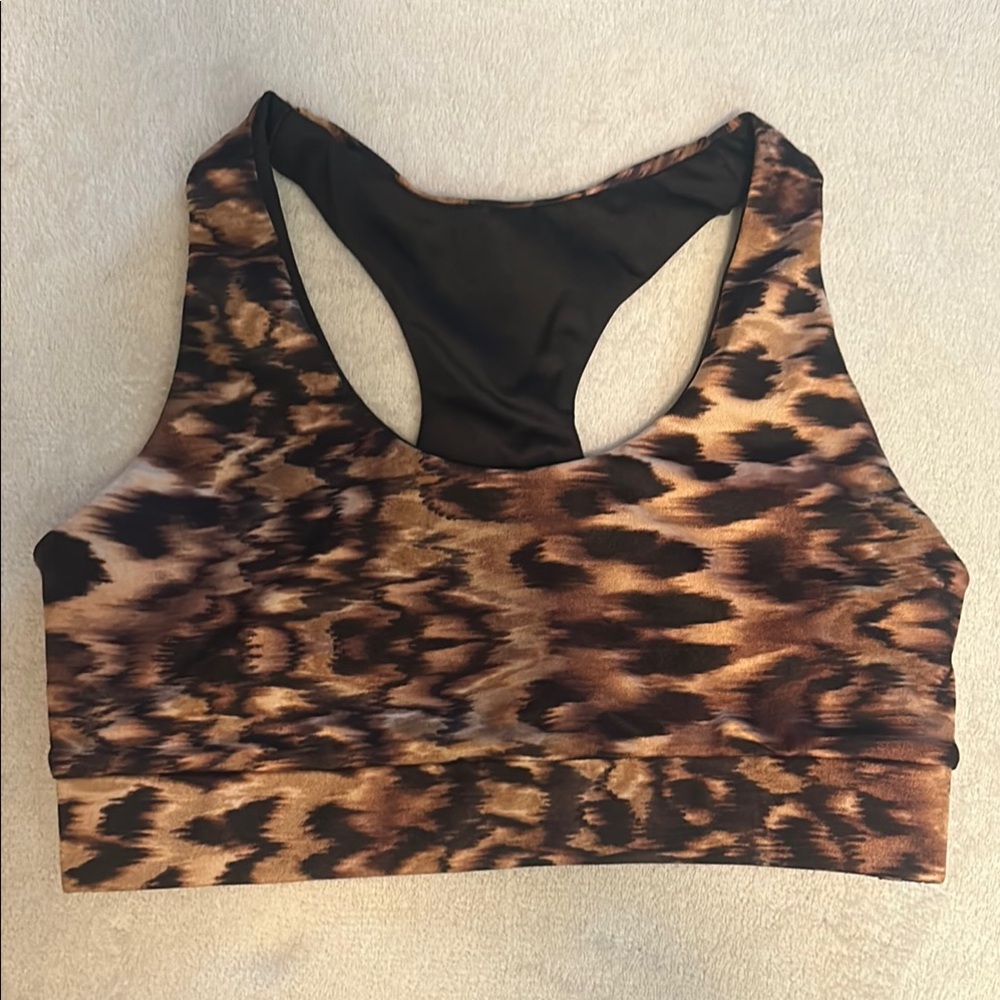 K-DEER Brown Leopard Racerback Sports Bra